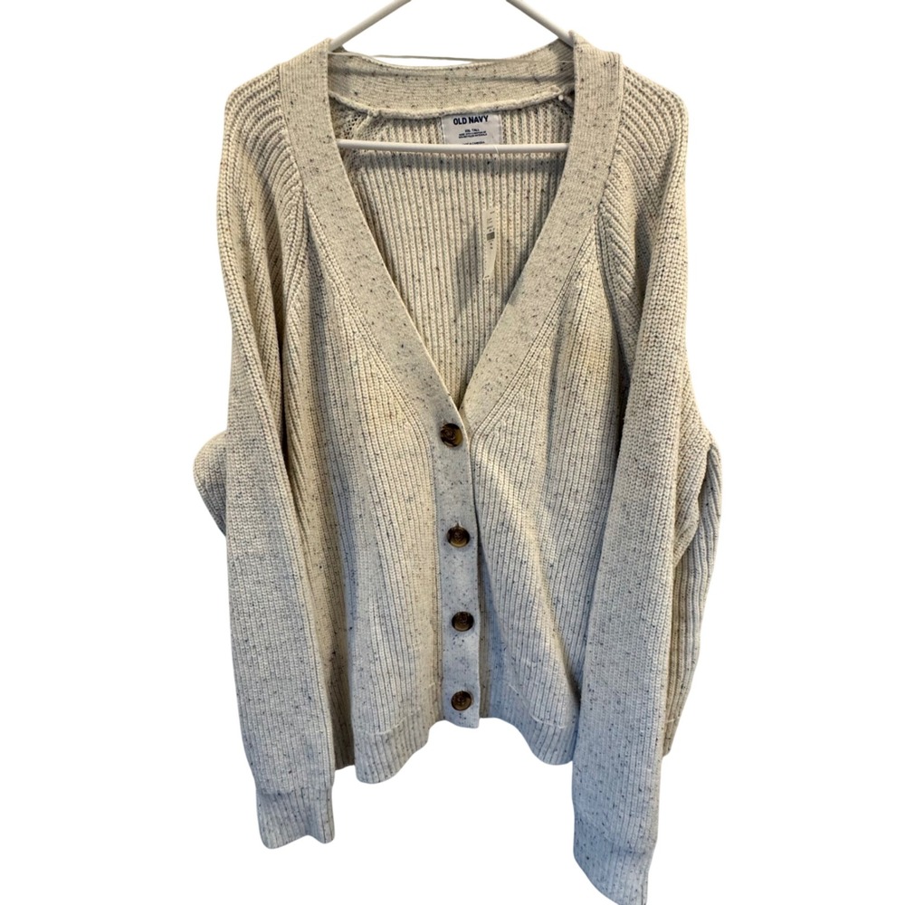 Old Navy Womens XXL Tall Cream Confetti Speckle Ribbed V-Neck Cardigan Sweater